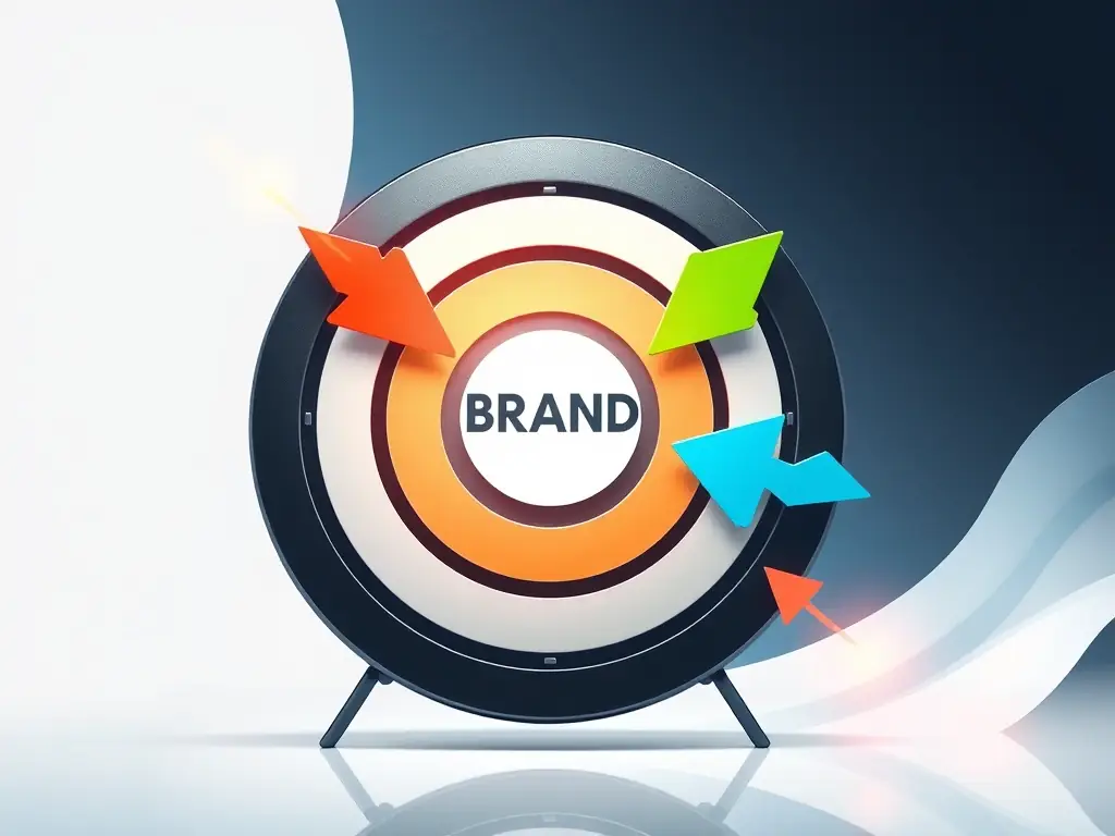 A creative visual representing brand positioning, with elements like a target, arrows, and a strong brand logo, set against a clean and modern background.